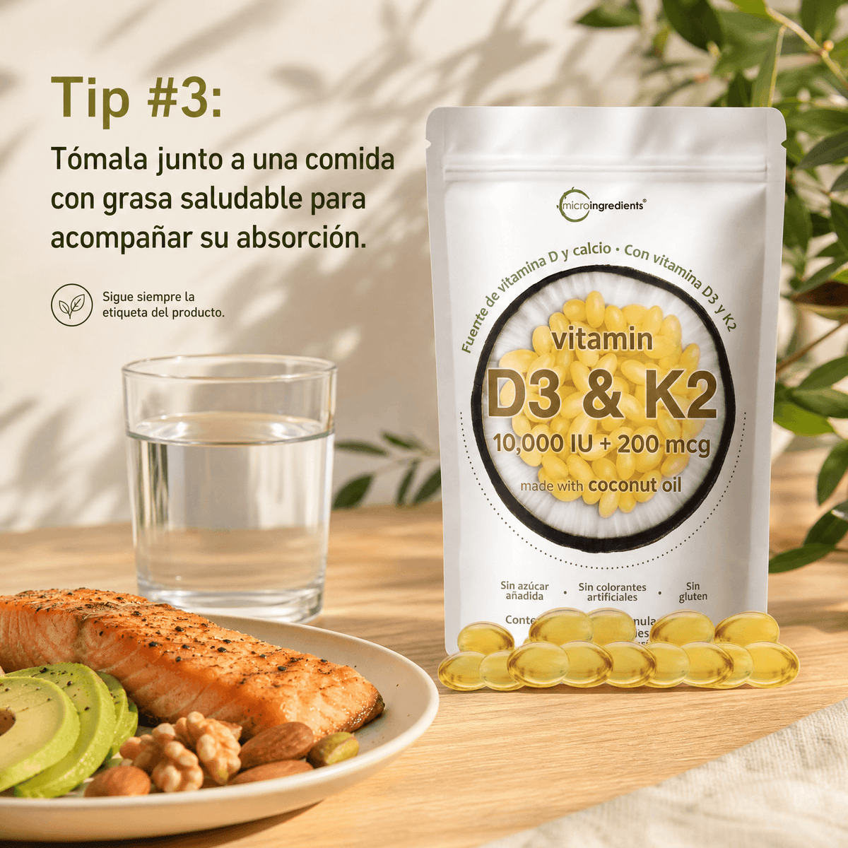 Vitamina D3 + K2 con Aceite de Coco – 90 Cápsulas